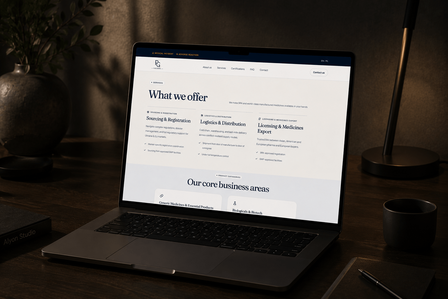 The rebuilt PUBE GLOBAL site, bilingual and credential-forward.